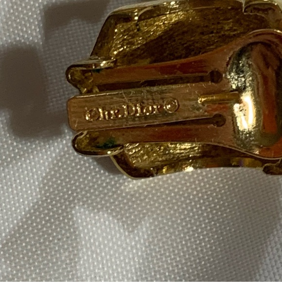 CHRISTIAN DIOR 14k gold plated Austrian crystal clear baguette blue emerald cut - Picture 3 of 16